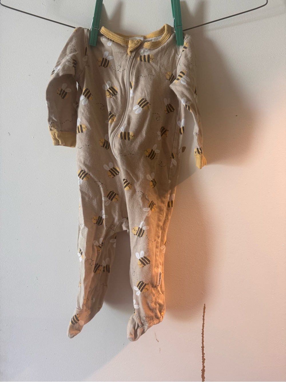 Gerber Beige and Yellow Bee-Print Footed One-Piece